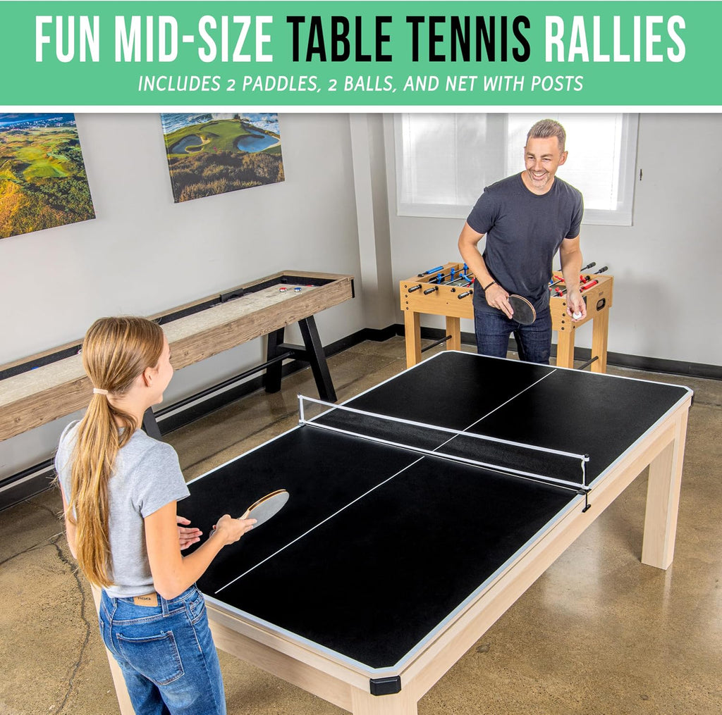 GoSports 3 in 1 Pool, Dining, & Table Tennis Combo Table and Storage Benches - 7 ft or 8 ft - Convertible Billiards and Table Tennis with Accessories