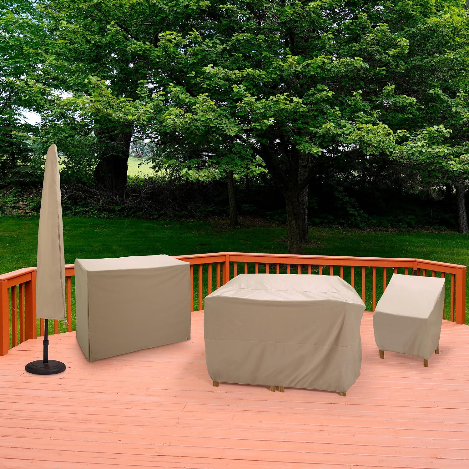2D-PF108005 Round Table Set Cover, 108-Inch, Khaki, By Two Dogs Design with Level 4 UV Protection