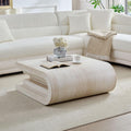 JUSTONE 33.9' Square Faux Travertine Pattern Coffee Table for Living Room, MDF Modern Design Irregular Table with Layered Base, No Assembly Needed, Beige