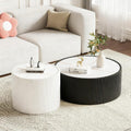 Round Coffee Table Set with Sintered Stone Tabletop, 29.52' Black Drum Center Table and 17.71' White Coffee Table Set, 2 Pieces Living Room Table Set with Fluted PU Leather Cover& Stable Base