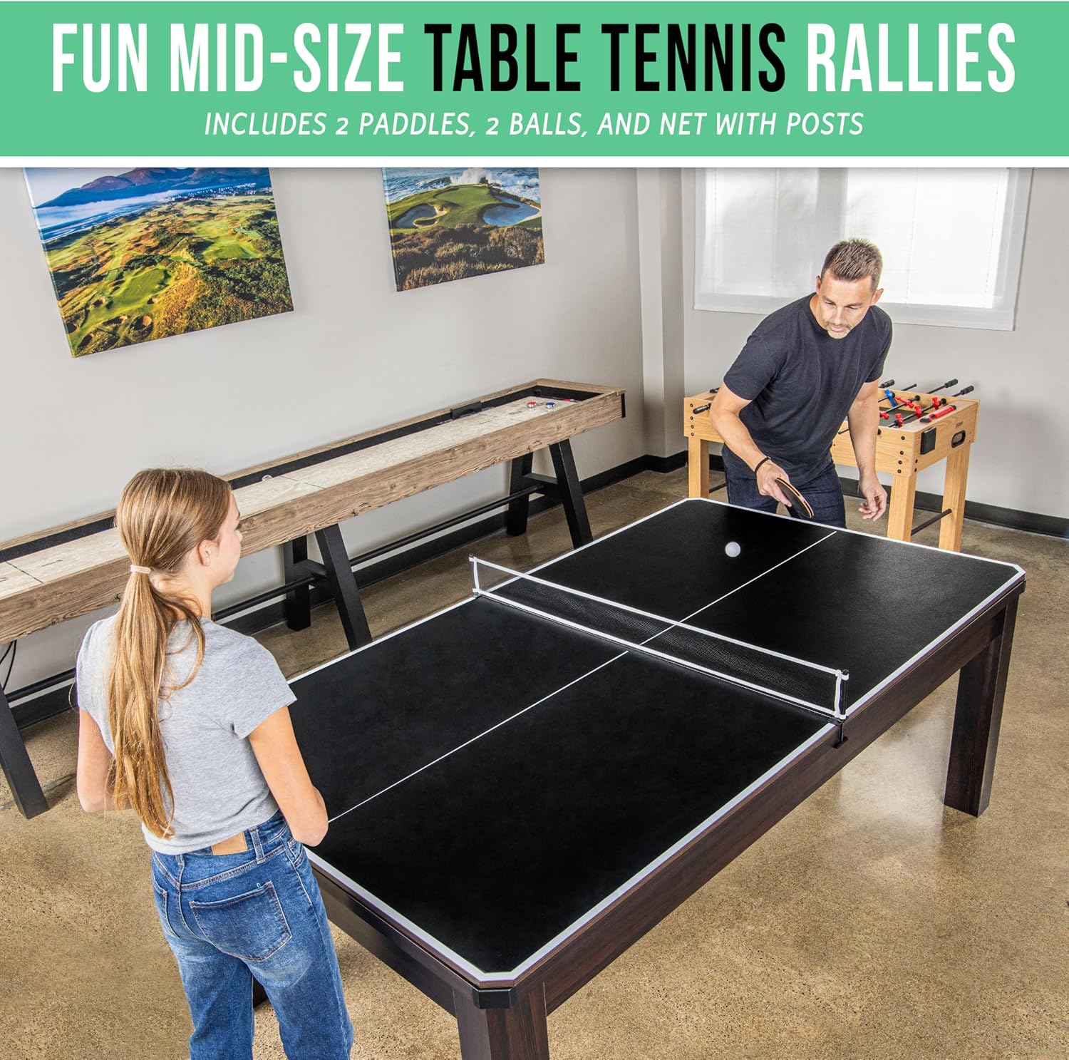 GoSports 3 in 1 Pool, Dining, & Table Tennis Combo Table and Storage Benches - 7 ft or 8 ft - Convertible Billiards and Table Tennis with Accessories