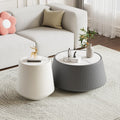 Round Coffee Table Set with Sintered Stone Tabletop, 26.77' Grey Drum Center Table and 19.68' White Coffee Table Set, 2 Pieces Living Room Table Set with Fluted PU Leather Cover& Stable Base