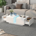 HedoAjim White Led Coffee Table for Living Room, Rectangular Living Room Table with Storage, Acrylic Coffee Tables with 2 Sliding Drawers, Wood Center Table for Reception Dinning Room