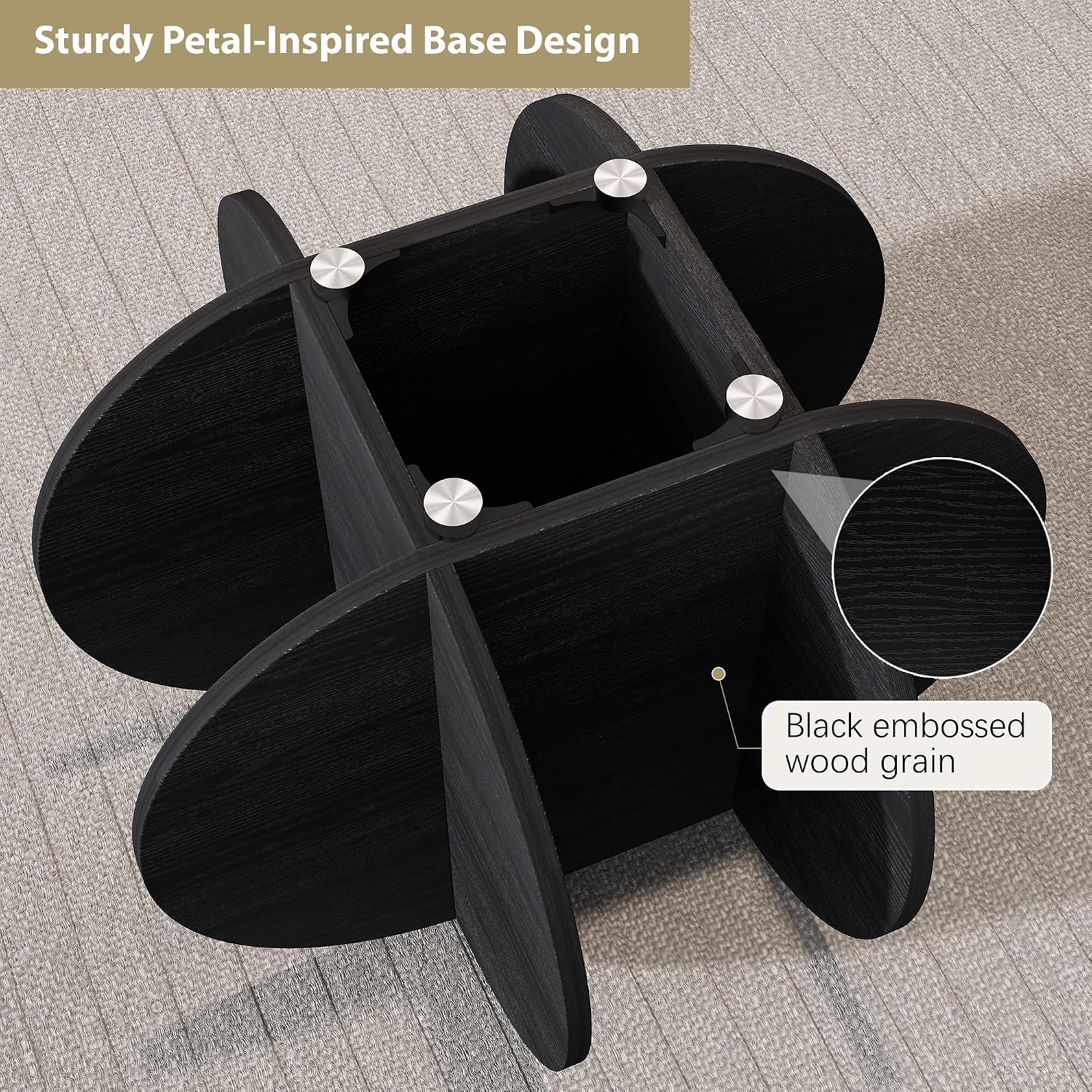 Glass Coffee Table, Round Coffee Table with Petal-Inspired Base, Modern Minimalist Coffee Table for Decoration, Black Coffee Tables for Living Room, Study Room, Office