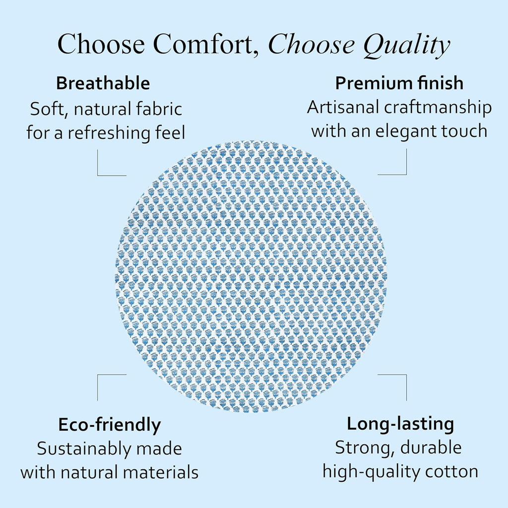 CPC Apatite Blue Block Print Cotton Handmade Round Tablecloth 132 Inch Decorative Table Cover for Home Decor, Dinning, Festive, Wedding, Farmhouse Gift for Spring, Mother's Day
