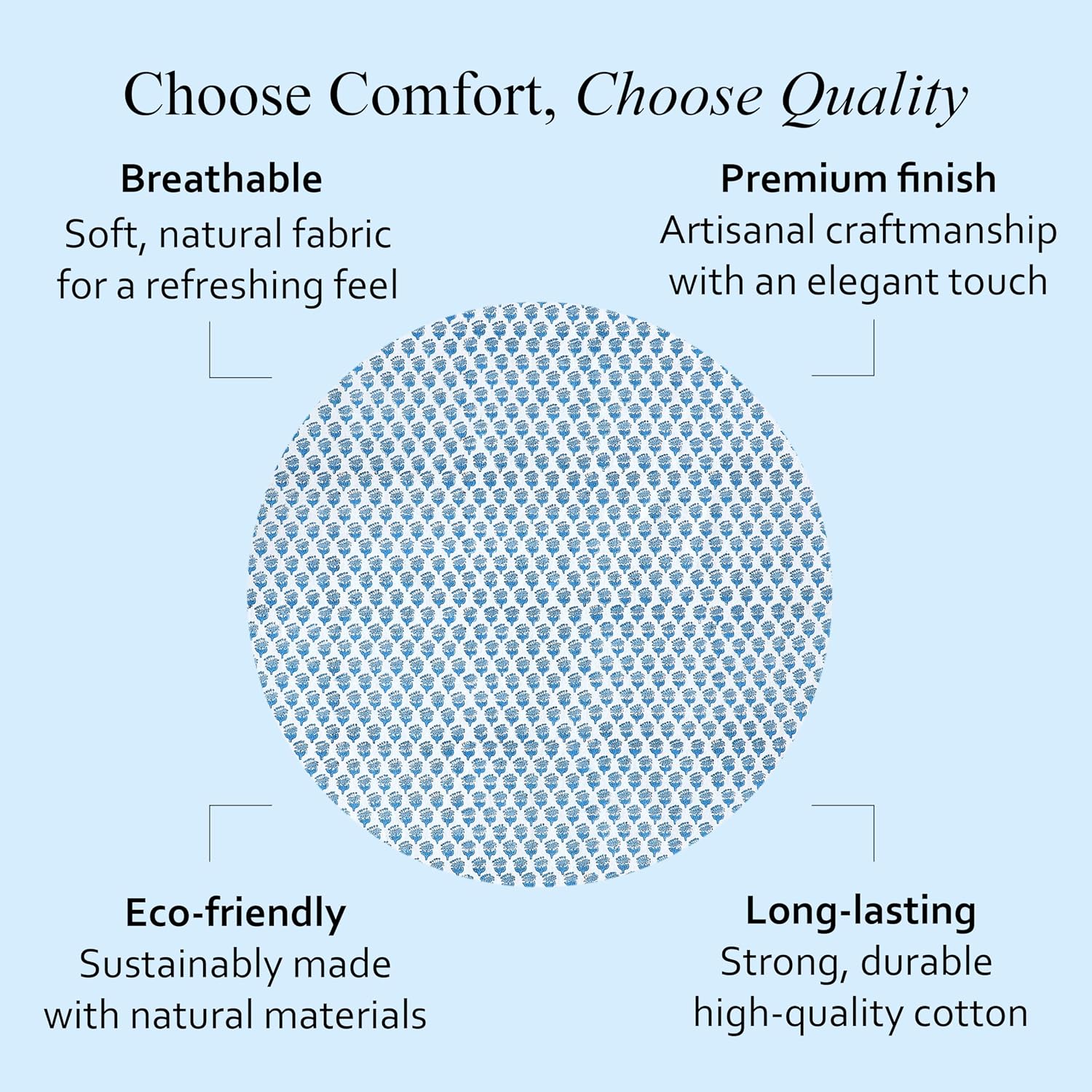 CPC Apatite Blue Block Print Cotton Handmade Round Tablecloth 132 Inch Decorative Table Cover for Home Decor, Dinning, Festive, Wedding, Farmhouse Gift for Spring, Mother's Day