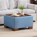 WUTUTUEE 24' Square Ottoman Coffee Table with Storage, Fabric Ottomans with Tray and Solid Wood Legs for Living Room, Bedroom and Apartments, Small Modern Ottoman Tea Table with Lift-Off Lid, Blue