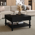 HARR Lift Top Square Coffee Table with Storage, 31.5'' Sofa Side End Table, Fluted Design Hydraulic Raising Mechanism, Hidden Compartment & Open Shelf, Retro Solid Wood Legs for Living Room, Black