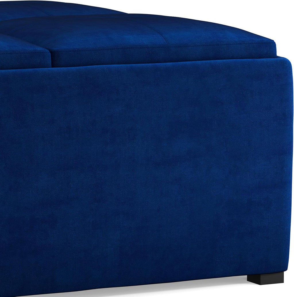 SIMPLIHOME Avalon Wide Contemporary Square Coffee Table Storage Ottoman, Blue, Table Ottoman