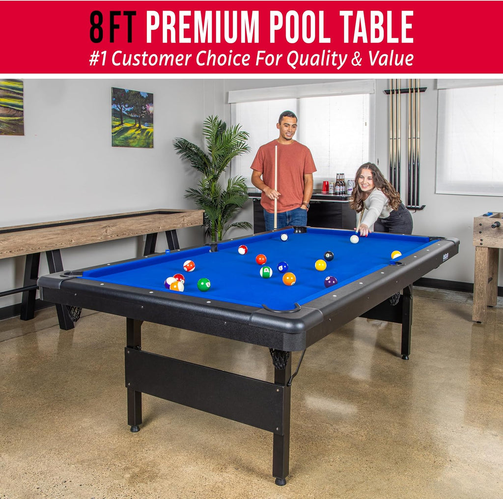 GoSports 6, 7, or 8 ft Billiards Tables - No Assembly, Choose Your Color - Portable Pool Table Includes Full Set of Balls, 2 Cue Sticks, Chalk and Felt Brush