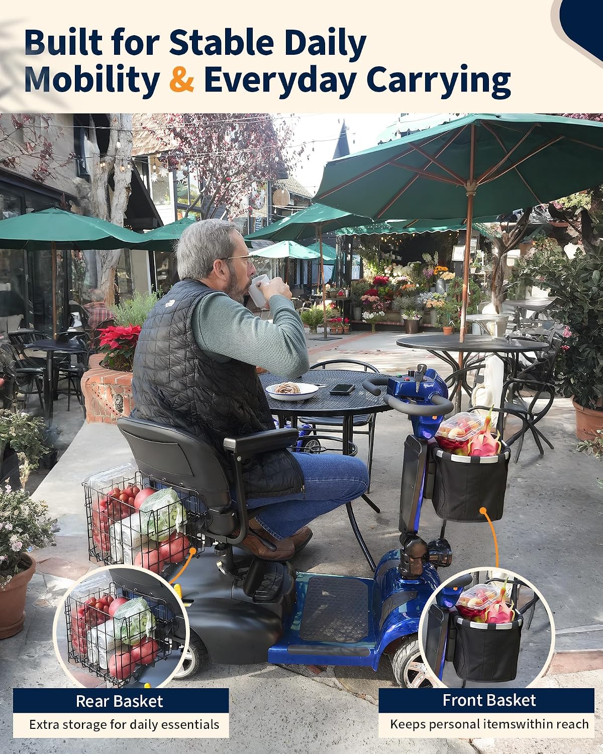 Ecomobi 20-45 Miles Mobility Scooter for Seniors & Adults, 4 Wheel Motorized Mobility Scooter for Travel, Removable Lithium Battery, 350W Motor, Dual Baskets, 300 lb Capacity, GPS Tracker,Blue,18ah