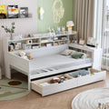 Twin Corner Bed Frame with Storage Shelves, L Shaped Bed with 2 Storage Drawers, Wooden Daybed with Study Desk, Corner Bed Frame Twin for Bedroom, for Kids and Teens, Antique White