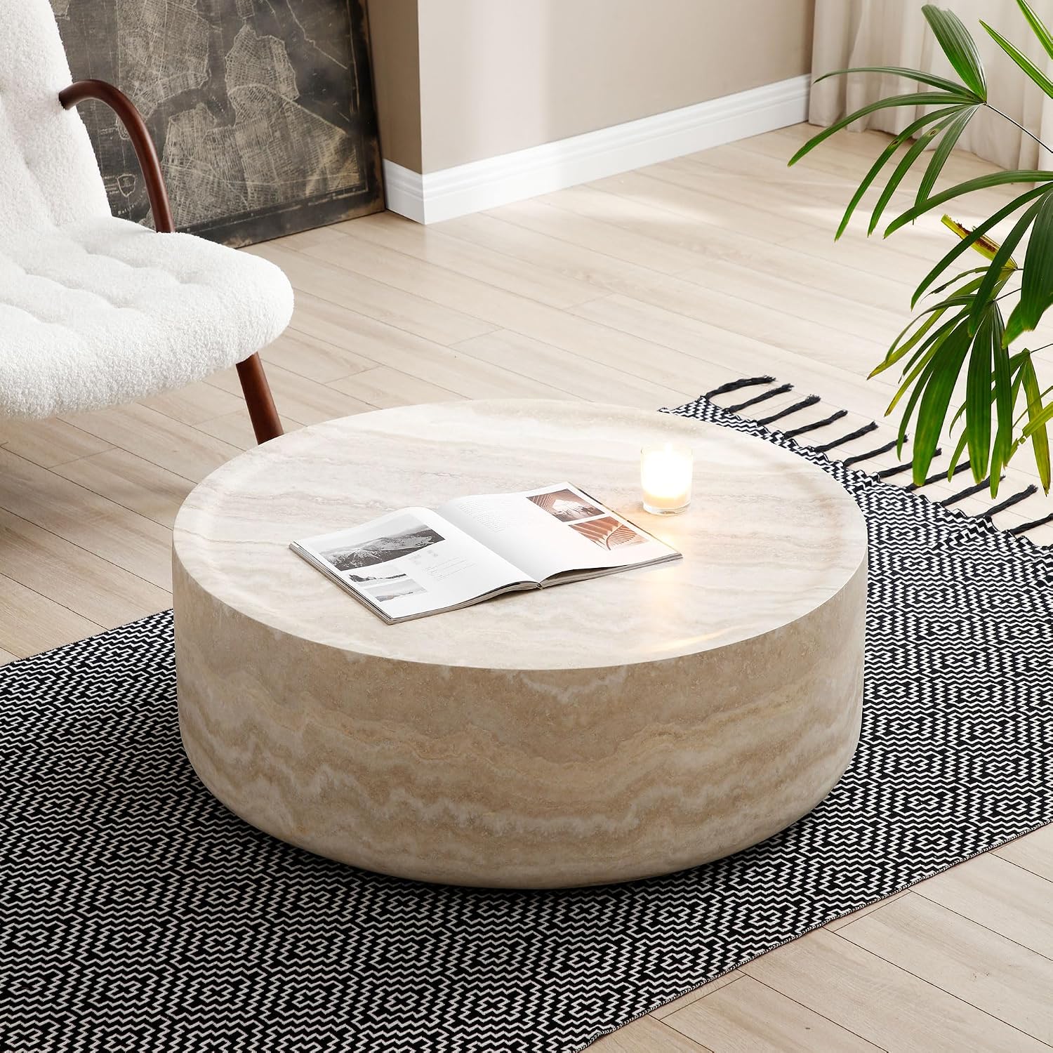 JUSTONE Round Coffee Tables for Living Room, Faux Mars Pattern Modern Minimalist Side Tables Accent End Table End Table for Apartment,Office,Ø35.43'' x 12' H,Marble
