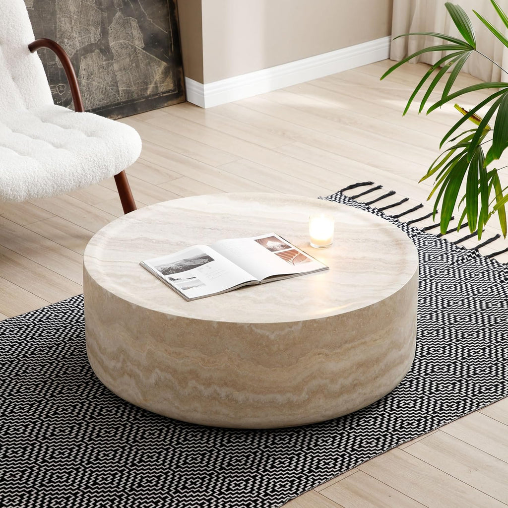 JUSTONE Round Coffee Tables for Living Room,Faux Mars Pattern Modern Minimalist Side Tables Accent End Table End Table for Apartment,Office,No Need Assembly Ø39.37' x 12'H,Marble