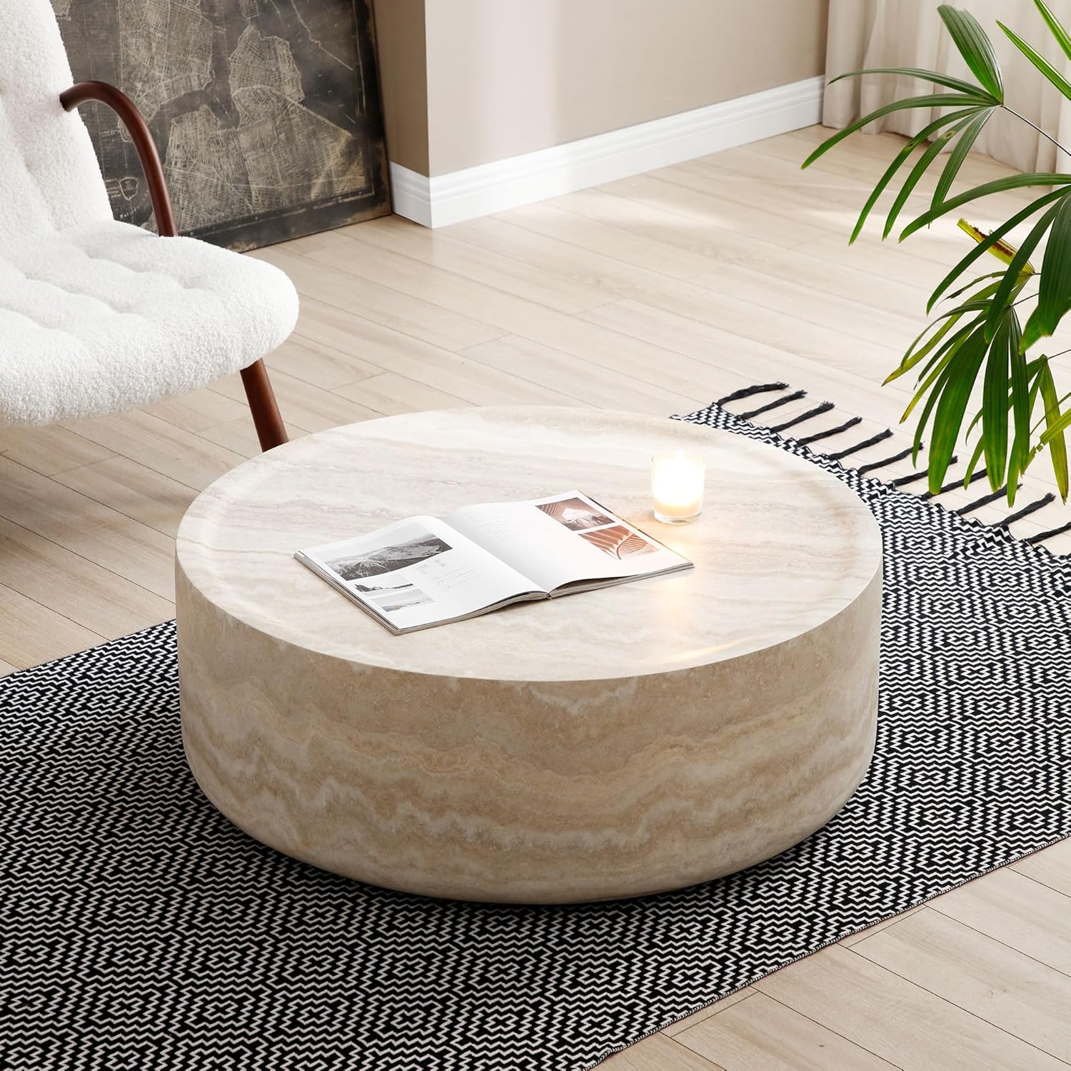 JUSTONE Round Coffee Tables for Living Room,Faux Mars Pattern Modern Minimalist Side Tables Accent End Table End Table for Apartment,Office,No Need Assembly Ø39.37' x 12'H,Marble