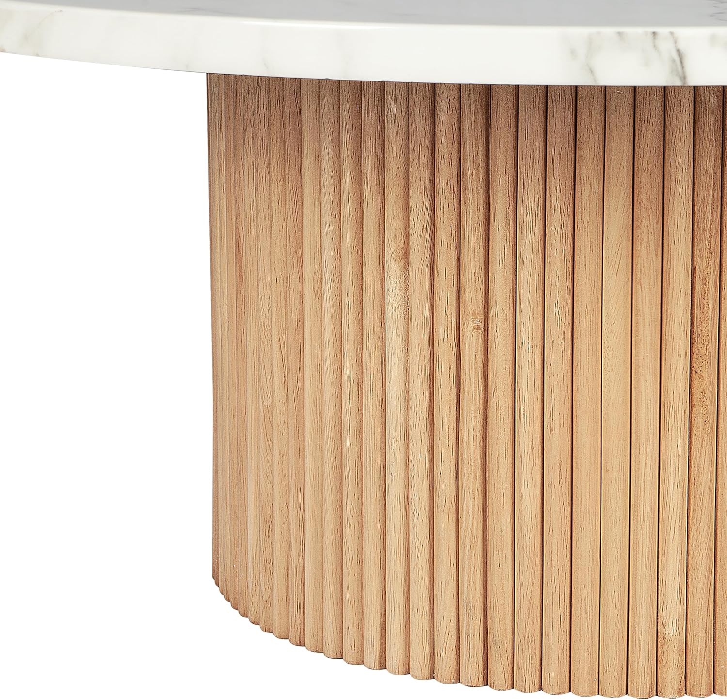Round Coffee Table, 36' Coffee Tables for Living Room, Rustic Wood Base and Marble Desktop with Modern Design Home Furniture Circle Faux Marble+Wood Accent Center Table for Home, Office, Cafe