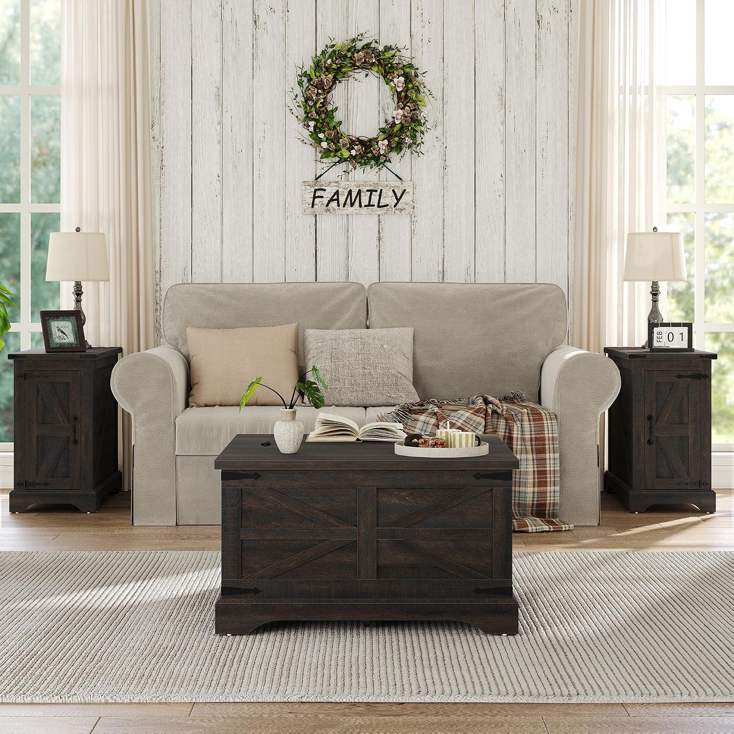 Furnideco Square Coffee Table with Storage Farmhouse Coffee Table with Lifting Top Modern Wood Center Table for Living Room Home Office, Dark Brown