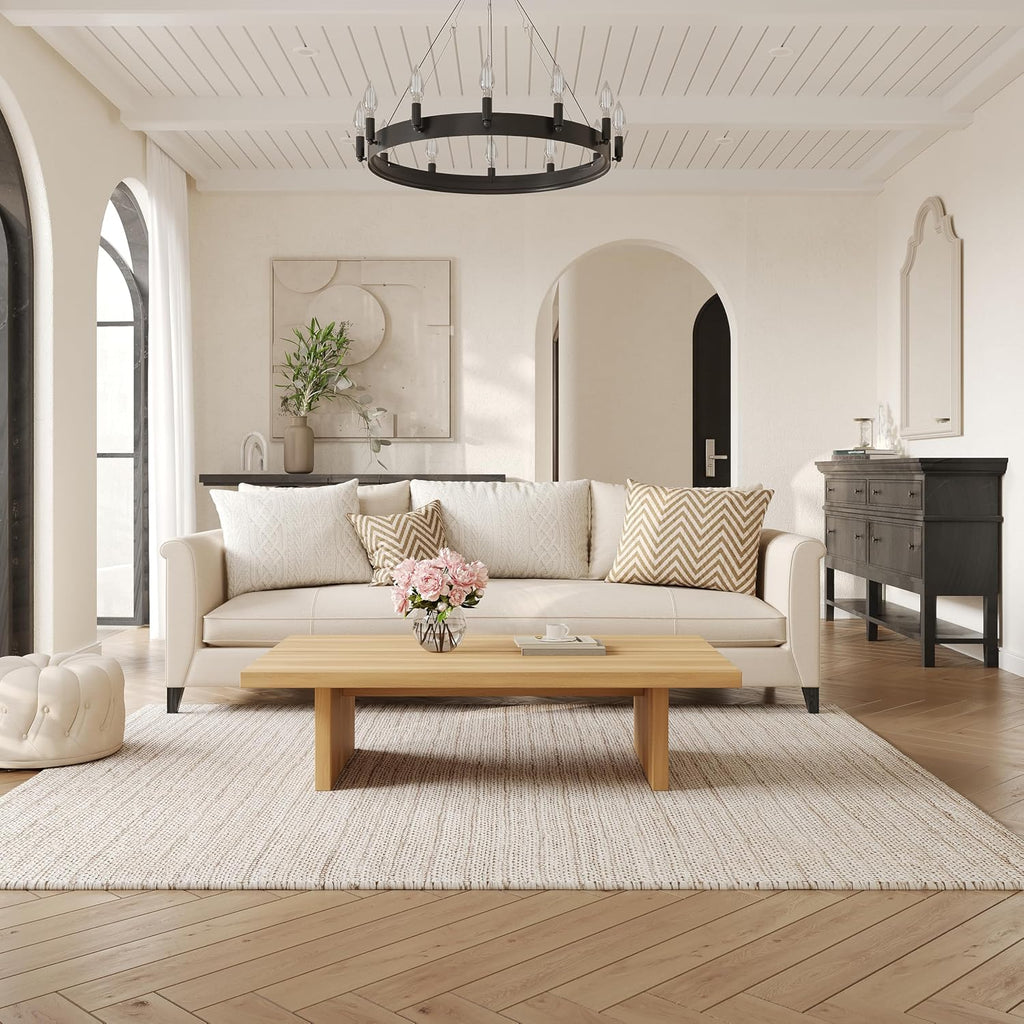 47' Rectangle Wood Coffee Table for Living Room - Minimalist Modern Coffee Tables for Living Room, Japanese Tea Table, Low Profile Center Table for Home & Office (Natural Wood Color)