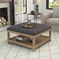 Ottoman Coffee Table,Square Wooden Upholstered Tufted Ottoman Foot Rest with Storage, Padded Linen Coffee Tables for Farmhouse Lliving Room (Dark Grey)
