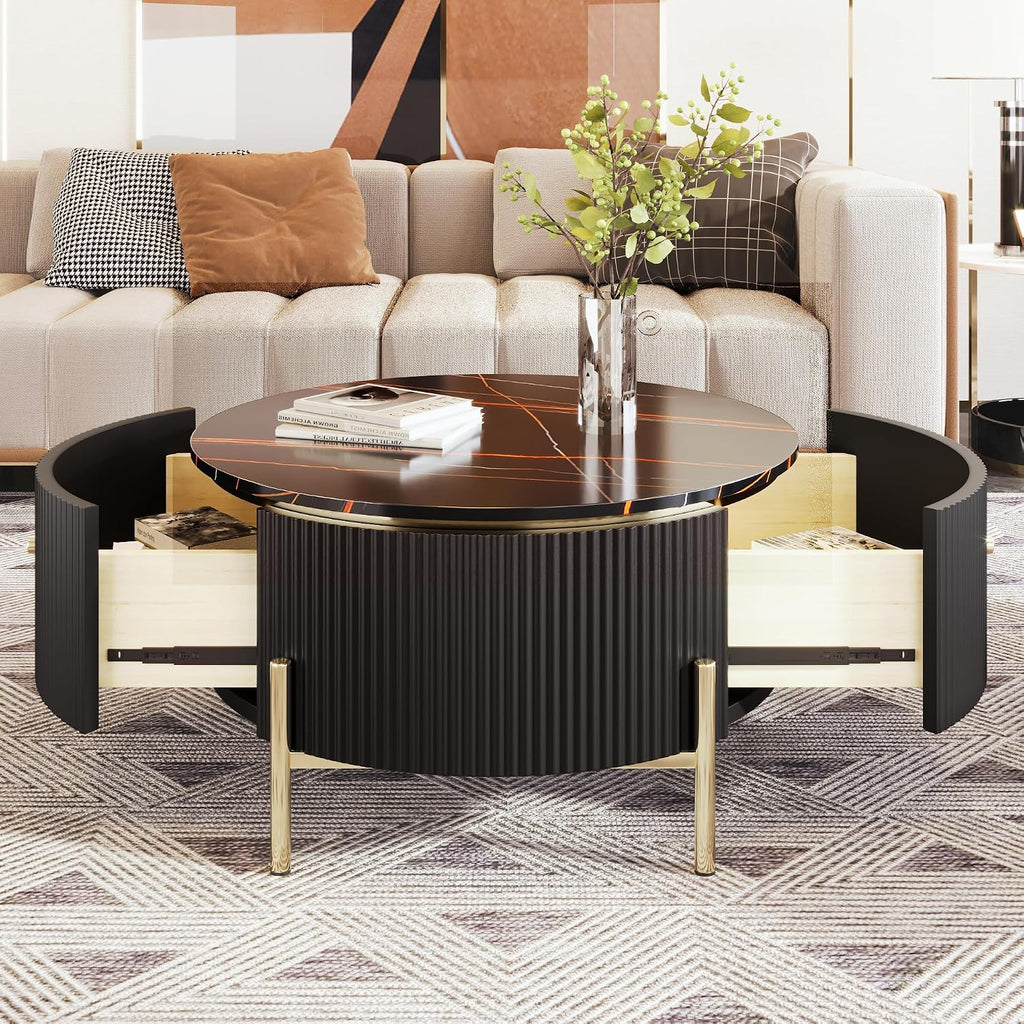 31.5'' Modern Round Coffee Table with 2 Large Drawers Storage Accent Table for Living Room(31.5'')