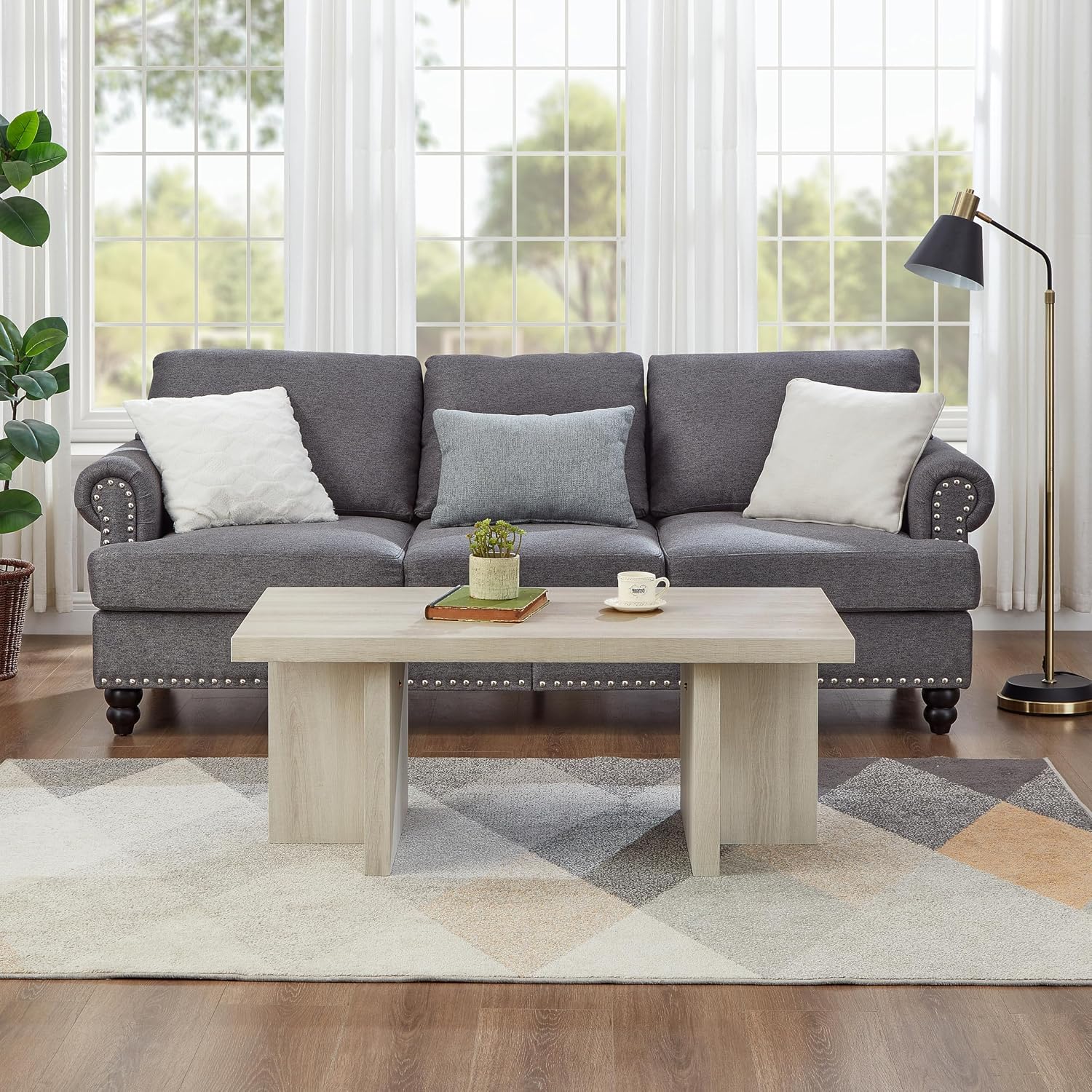 Roundhill Furniture Mchome 3-Piece Coffee Table Set, Coffee Table and Two End Tables, White Finish
