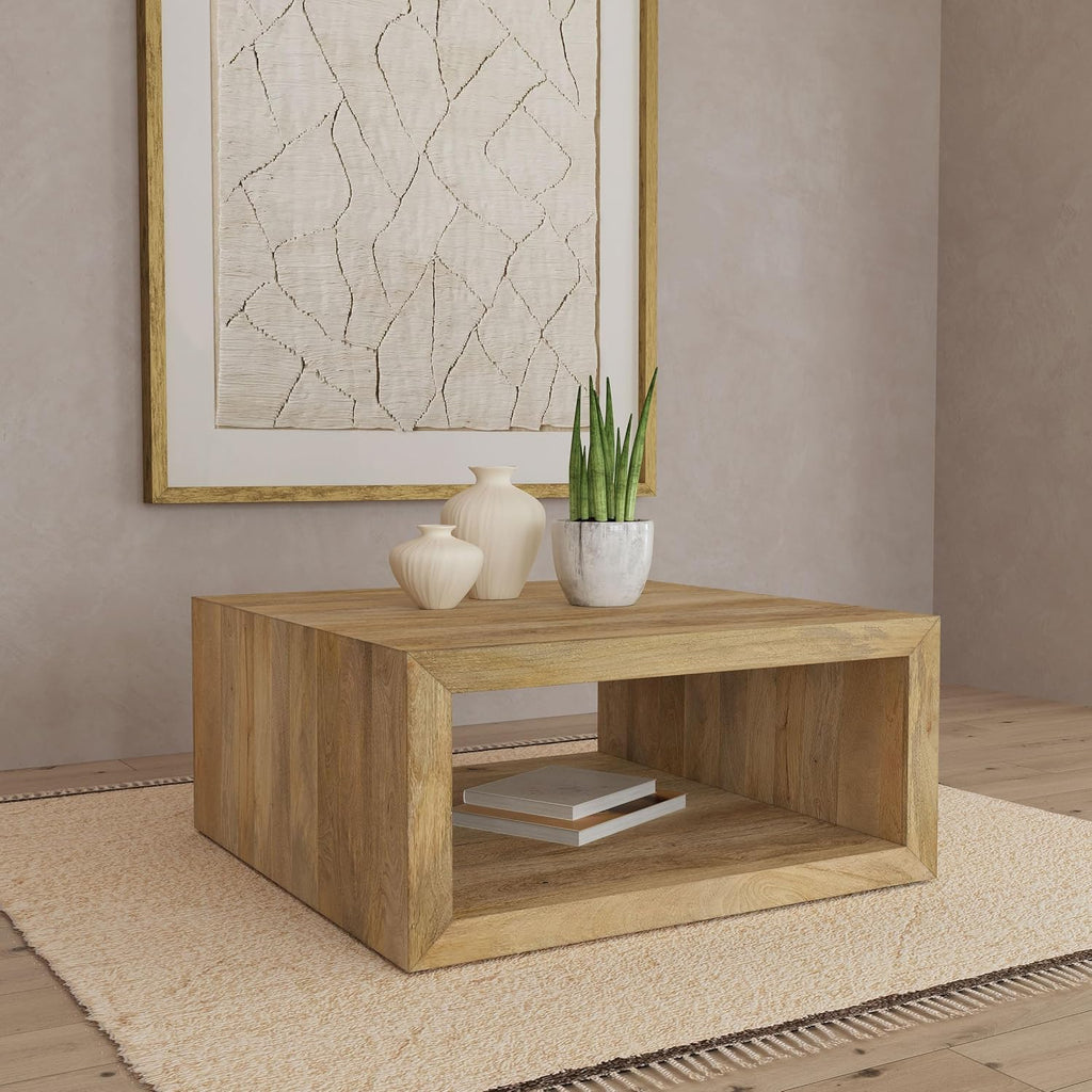 Coaster Home Furnishings - Benton - Mango Wood - Square Coffee Table with Low Profile and Open Shelf - Rustic - Living Room - 39-Inch - Natural - 706838