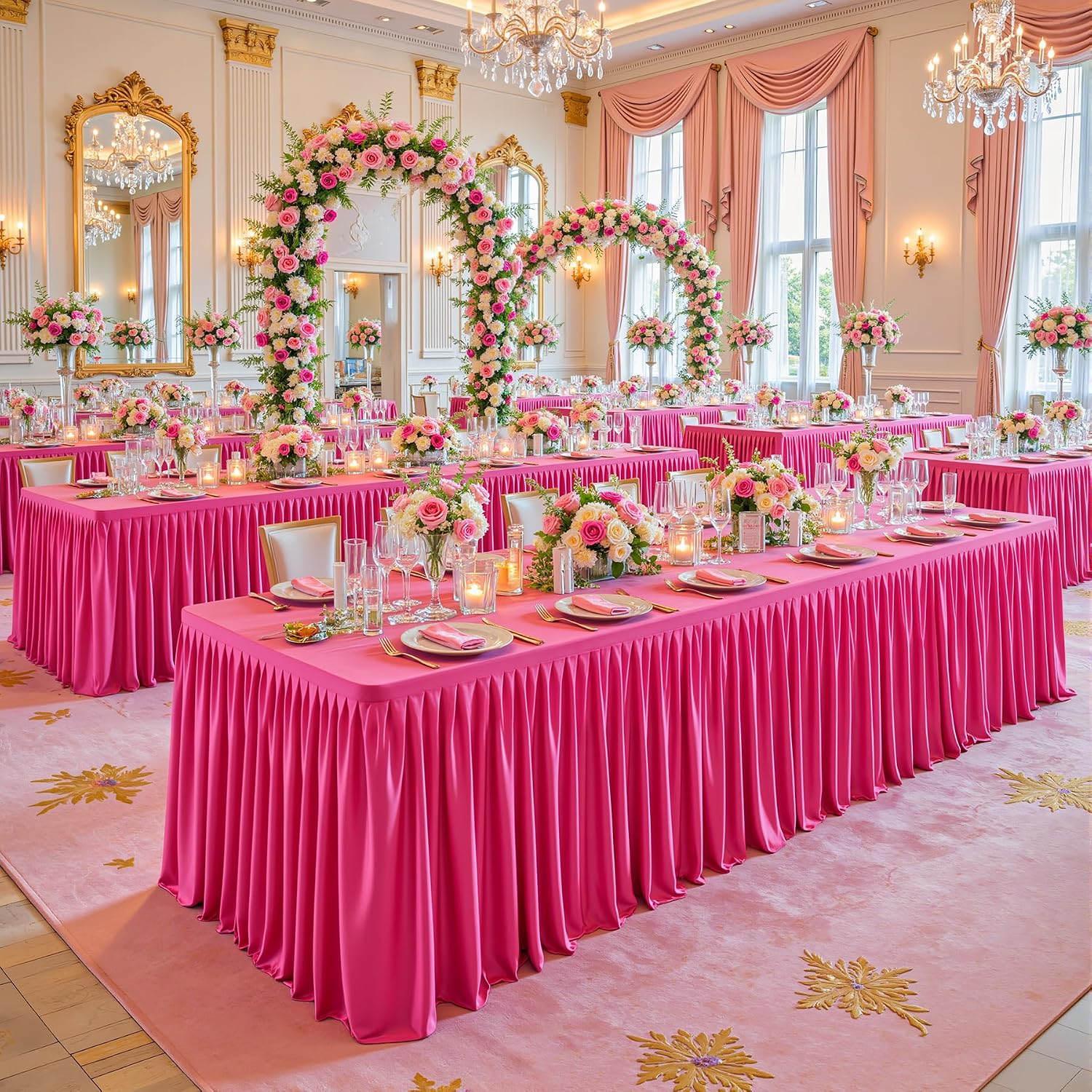 Shillance 6 Pack Hot Pink Table Clothes for 8 Foot Rectangle Tables, Premium Polyester Rectangle Tablecloth Wrinkle Resistant Washable Table Cloth for Wedding, Party, Dining, Banquet, Buffet Tables