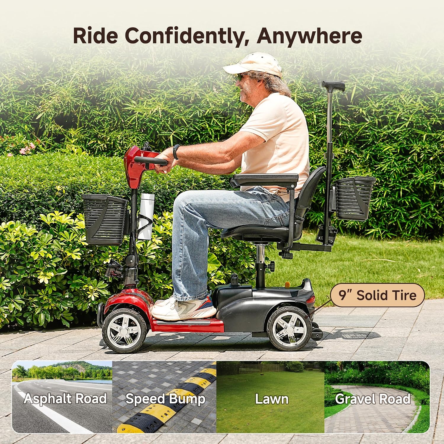 iScooter 20Miles Mobility Scooter, Up to 300LBS 4 Wheels Electric Mobility Scooter for Seniors & Adults, Electric Wheelchair with Removable Battery, Dual Baskets, Crutch Holder, USB Port, Long Range