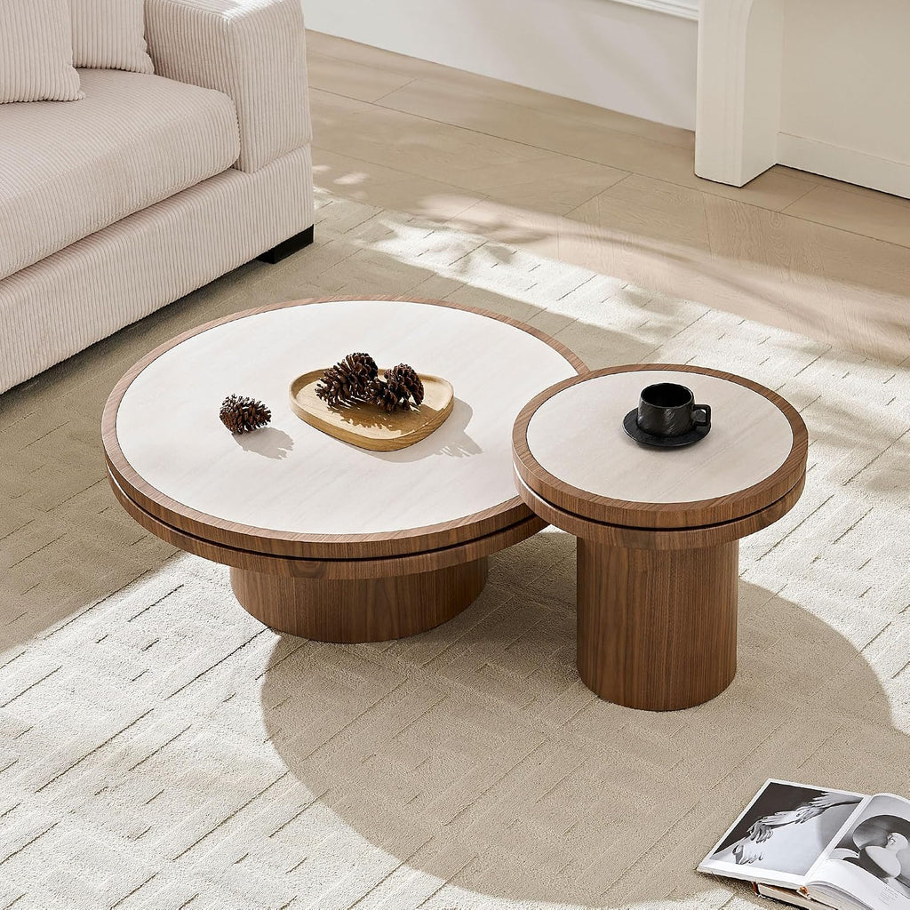 JUSTONE 19.49 '' Round Fluted Coffee Table Small Accent Table for Living Room,Modern Small Accent Table Sofa Side End Table for Living Room,Home Balcony(Walnut)
