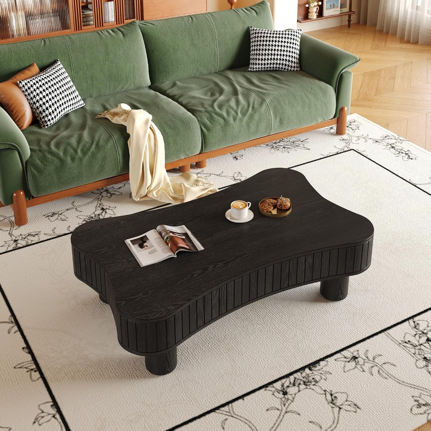 42.52'' Cloud Coffee Table with Lifting Top for Living Room Irregular Coffee Table with Lift Top Modern Smart Coffee Tables with Storage Unique Center Tables Low Pull Up Tea Tables Black