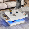 jiteentarou 33.9' LED Coffee Table with Storage, Modern High Glossy Living Room Table w/2 Drawers,Double-Layer Design Large Square Center Table for Living Room, Home, Office, White