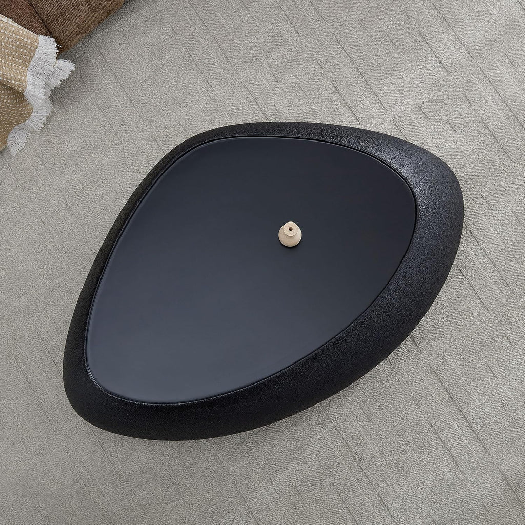 47.24' Fiberglass Oval Coffee Table for Living Room,Elliptical Irregular Center Faux Matte Rocks Table Front of The Sofa,No Need Assembly,Black