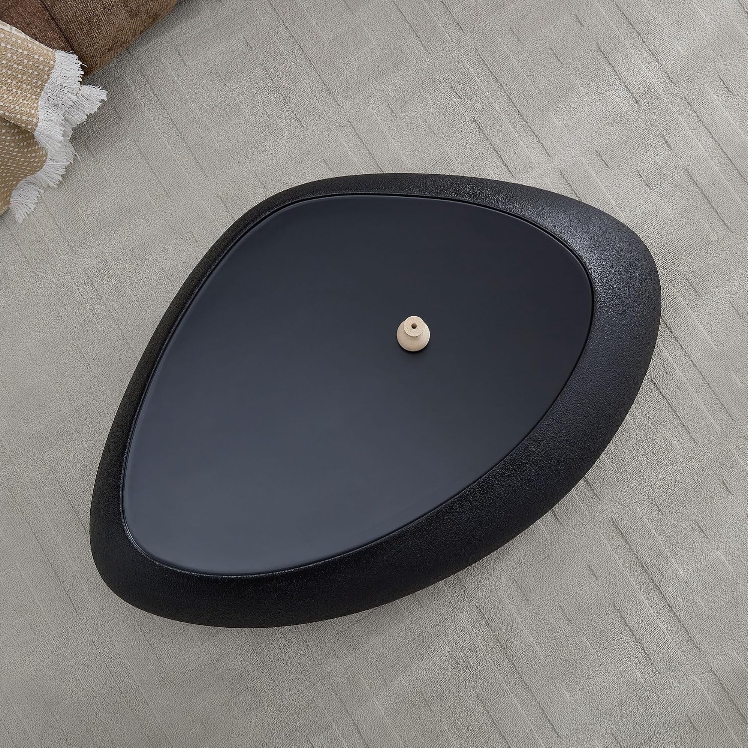 47.24' Fiberglass Oval Coffee Table for Living Room,Elliptical Irregular Center Faux Matte Rocks Table Front of The Sofa,No Need Assembly,Black