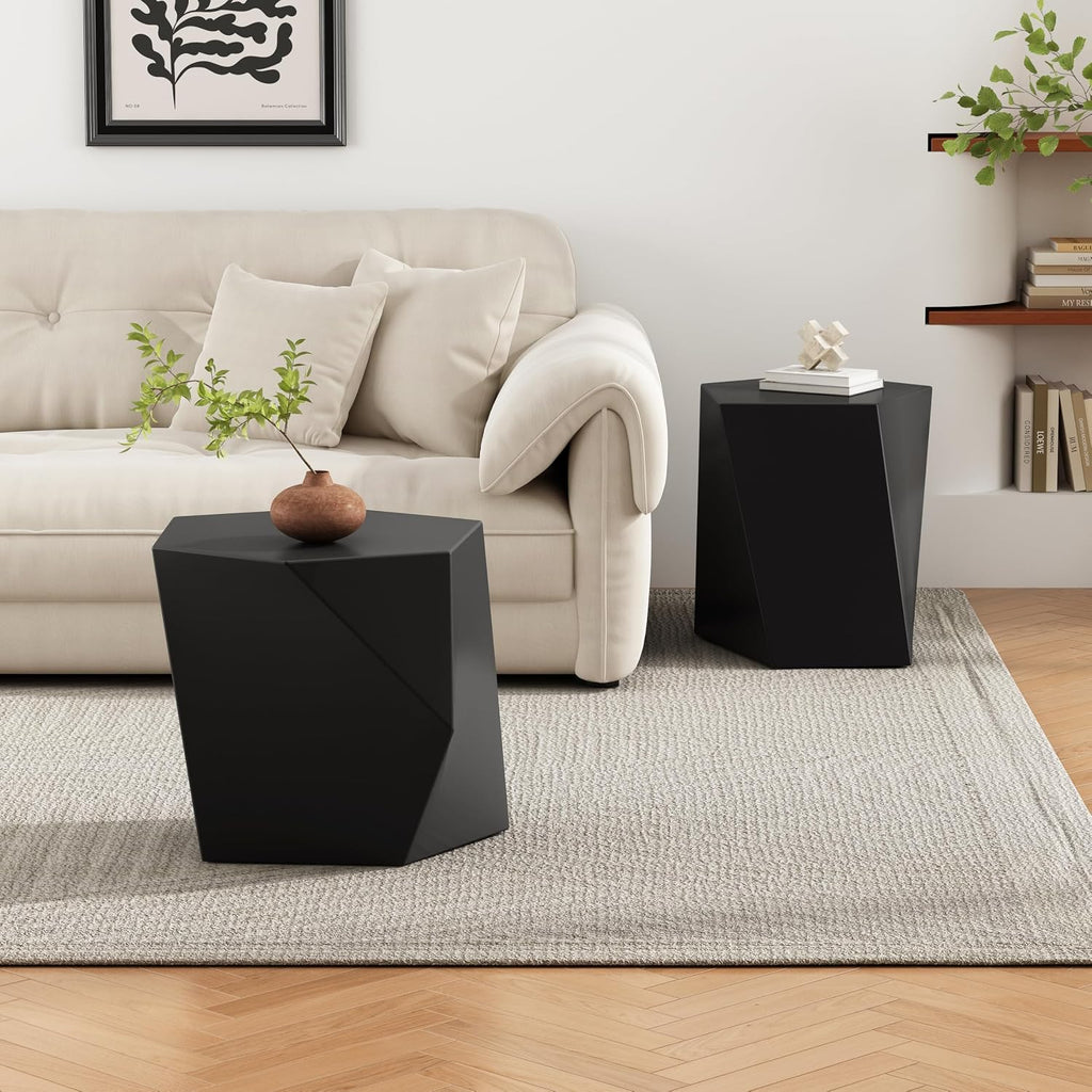Merax Modern Mgo Coffee Table Set, 2 Piece Geometric Side Table Includes 1 Pentagon-Topped Table & 1 Hexagon-Topped Table for Living Room Office, Black