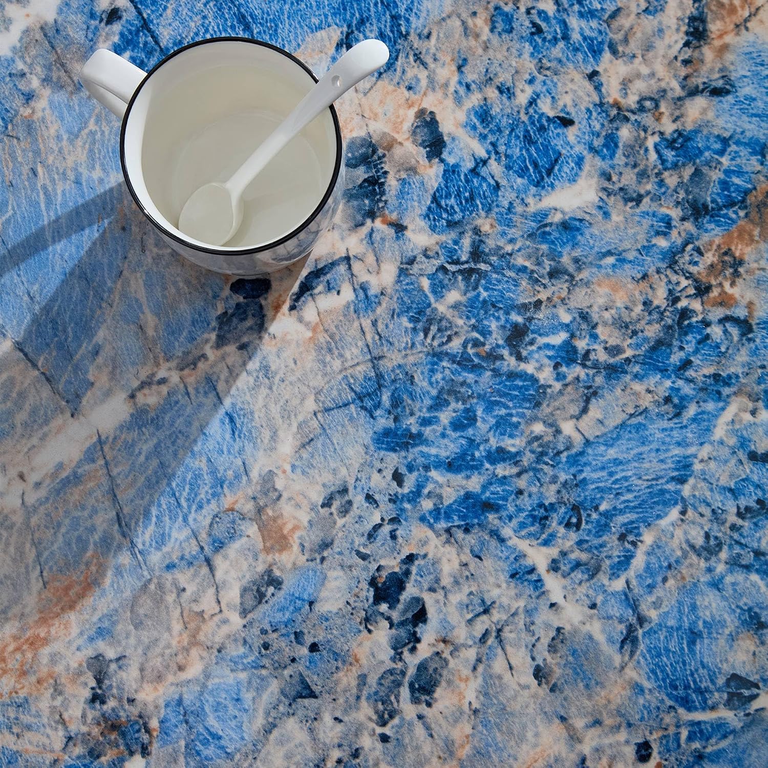 Oval Coffee Tables for Living Room, Faux Mars Pattern Pedestal CoffeeTables Mid Century Modern Minimalist Cave Tables Travertine Stone Pattern Accent End Table for Apartment, Office Fibgerglass Blue
