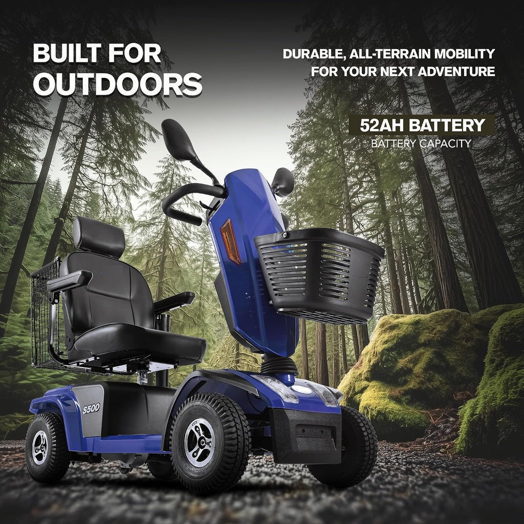 Mobility Scooters for Seniors & Adults 500 Lb Weight Foldable,Heavy Duty 4 Wheel Powered Scooter,Portable Disability Electric Wheelchair,500W Motor,52AH Battery,25 Miles Range,Rear Basket,Blue