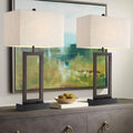 360 Lighting Todd Modern Table Lamps Set of 2 with USB and AC Power Outlet in Base 30' Tall Bronze Metal Oatmeal Fabric Rectangular Shade for Bedroom Living Room Bedside Nightstand House
