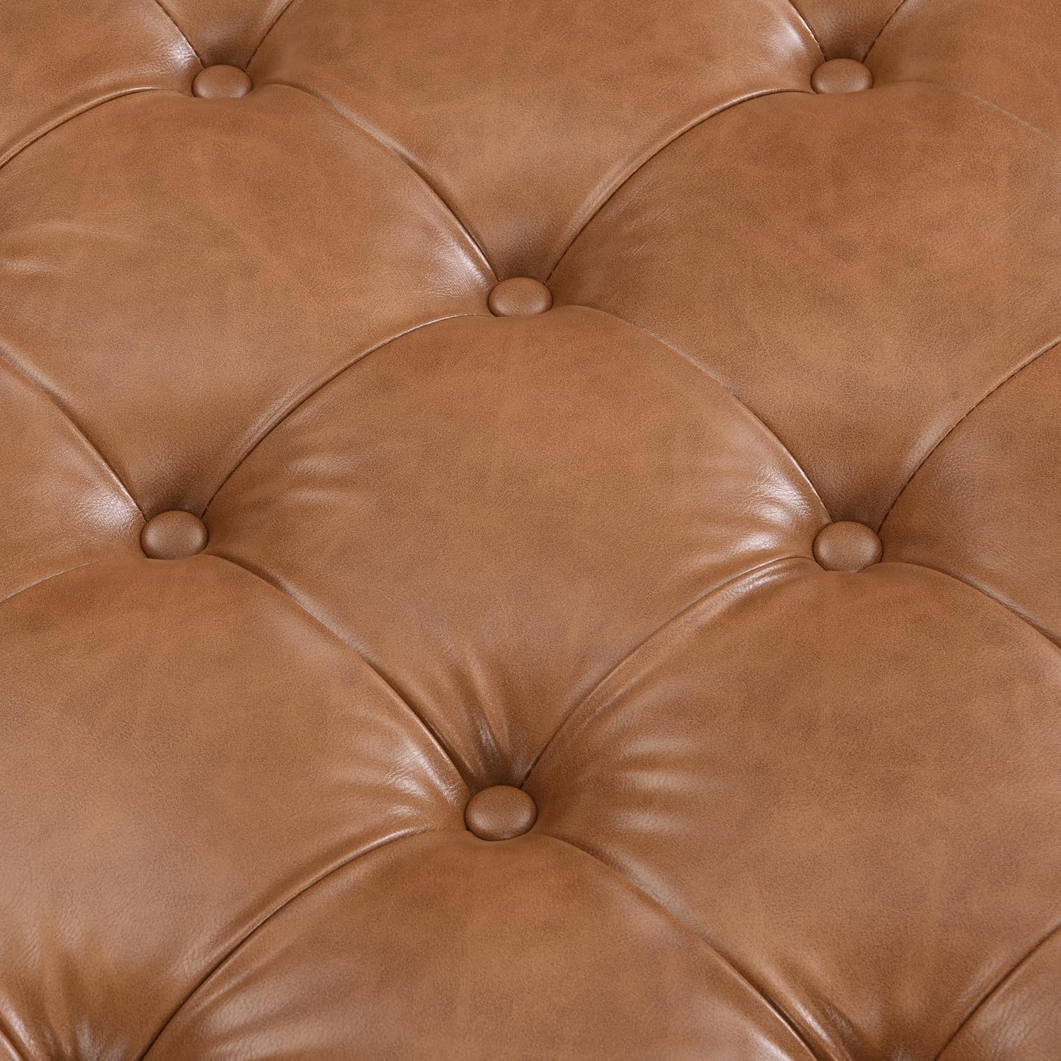 Merax 34'' Tufted Upholstered Cocktail Ottoman, Square Leather Ottoman Coffee Table, PU Leather Ottoman for Living Room, Bedroom, Office,Brown