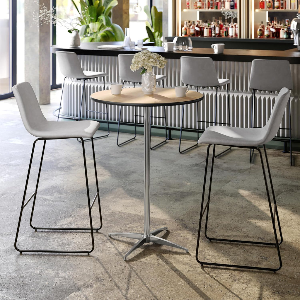 Flash Furniture Lars 30' Round Cocktail Table with 30' and 42' Columns, Adjustable Standard or Bar Height Round Table for Events or Home Use, Natural