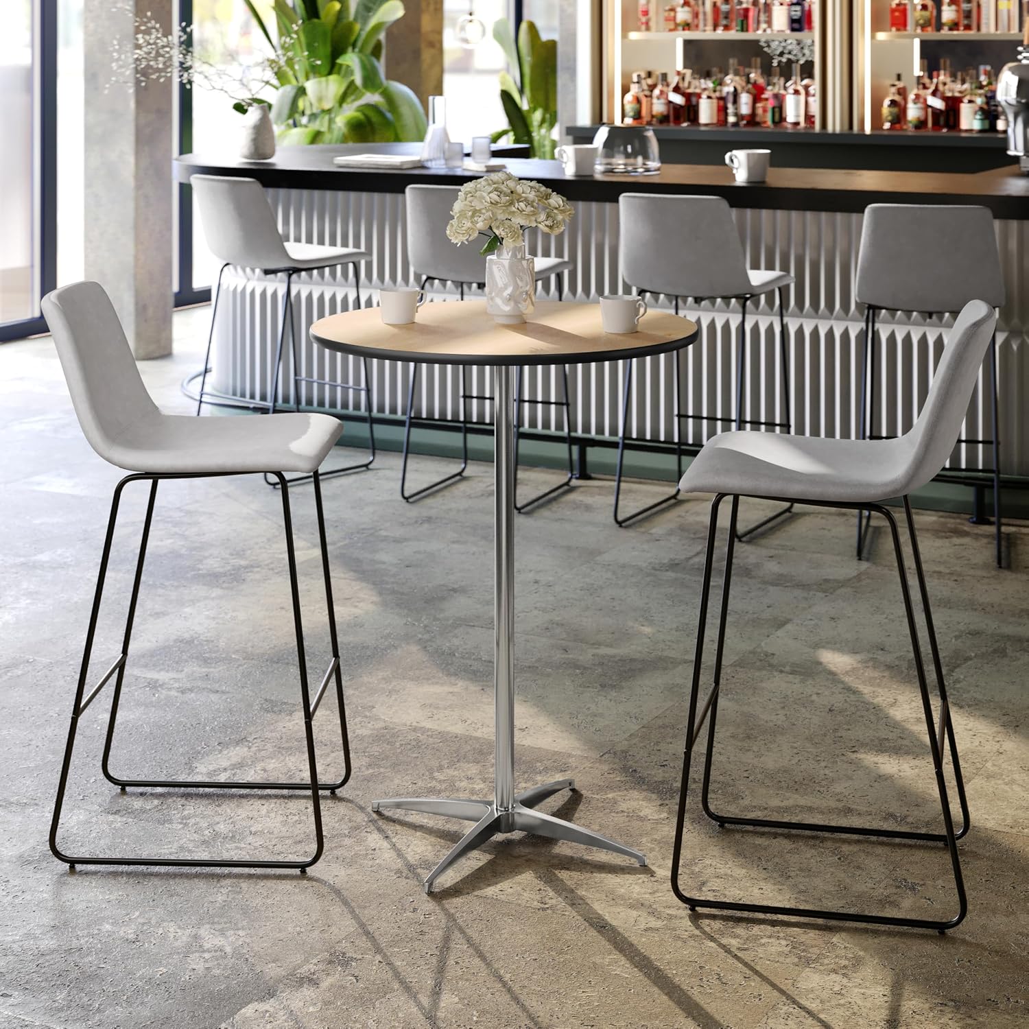Flash Furniture Lars 30' Round Cocktail Table with 30' and 42' Columns, Adjustable Standard or Bar Height Round Table for Events or Home Use, Natural