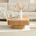 Coffee Table, 35.43' Square Coffee Table Modern Handcraft Fluted Table Accent Wood Center Table for Living Room Apartment, Easy Assembly, Oak
