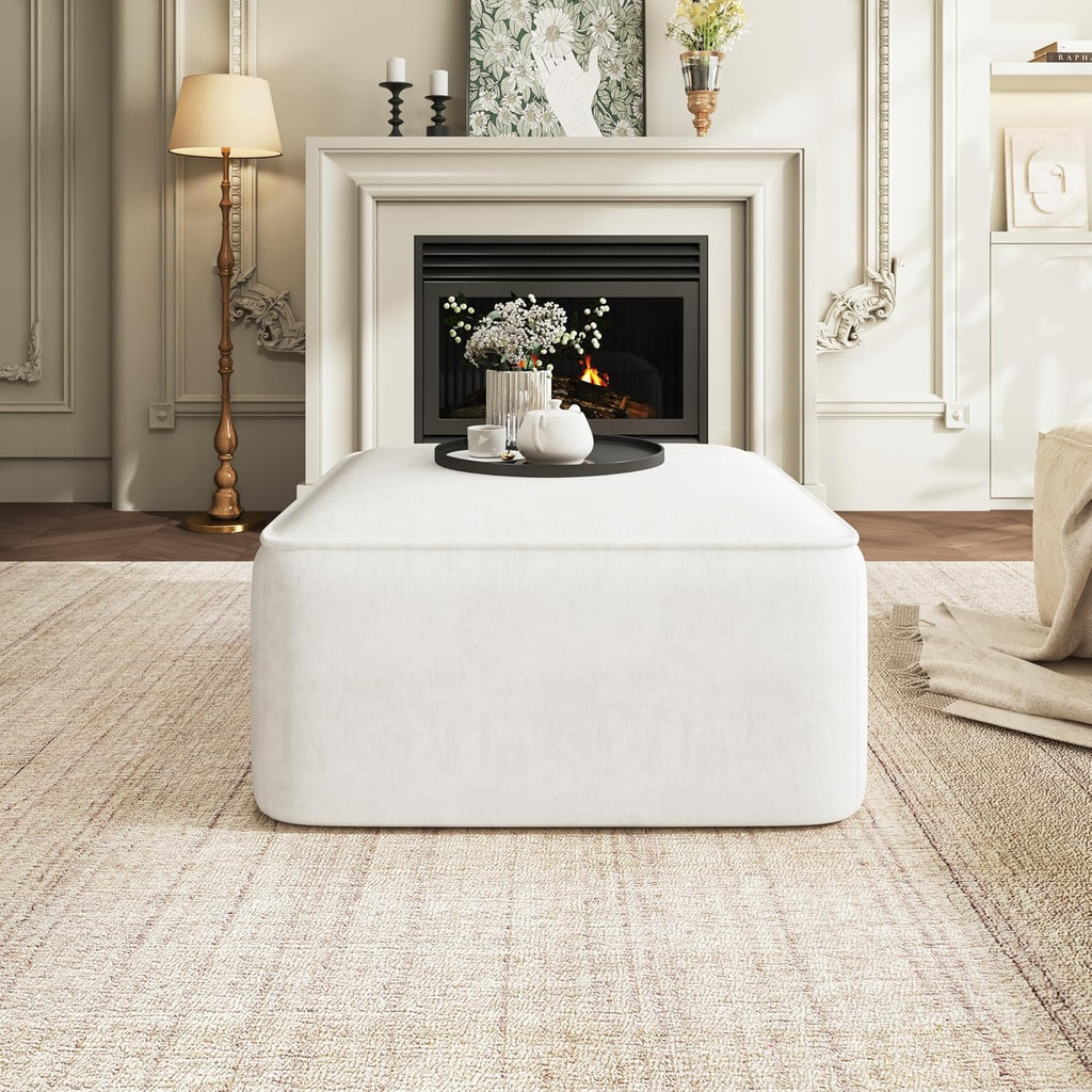 Christopher Knight Home Isa Velvet Ottoman Footstool, Square Pouf Poufee Footrest Ottoman Large Seat, Modern Side Table for Living Room Bedroom Home Decor, Cream, 30'