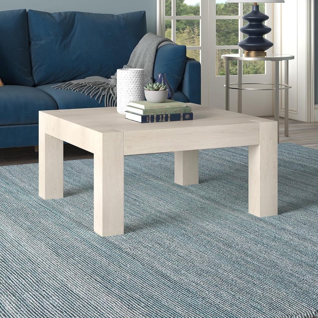 Henn&Hart 34' Square Coffee Table with Wood Top for Living Room, Family Room, Office, or Apartment, Beech White