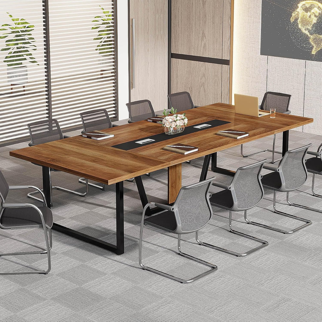 Tribesigns 8FT Conference Table, 94.49 L x 47.24 W x 29.53 H Inches Large Meeting Podcast Table for 10 People, Business Style Wooden Training Table with Strong Metal Frame for Office Conference