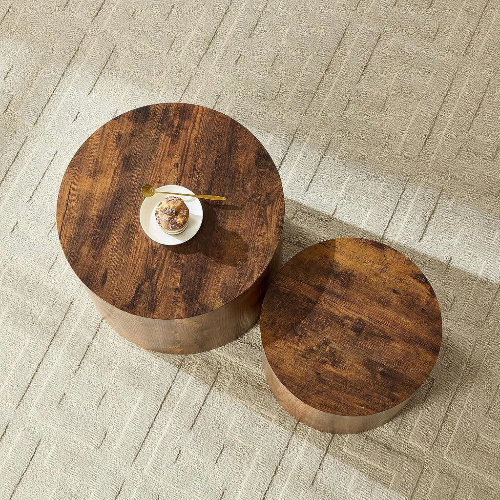WILLIAMSPACE 18.9' Round Nesting Coffee Table Set of 2, Modern Wooden Coffee Tables Small Circle Center Table for Living Room, Accent End Table Set, No Assembling (Dark Brown)