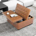 LINLUX 35.5 Inch Large Leather Storage Ottoman, Square Ottoman Coffee Table, Lift Top Tufted Ottomans Toy Box Footrest for Living Room, Brown