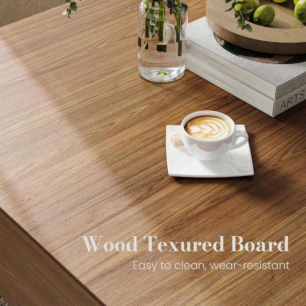 POVISON Modern Square Coffee Table with Storage, 35.43' Wood Coffee Table for Living Room Table Walnut, Fully Assembled