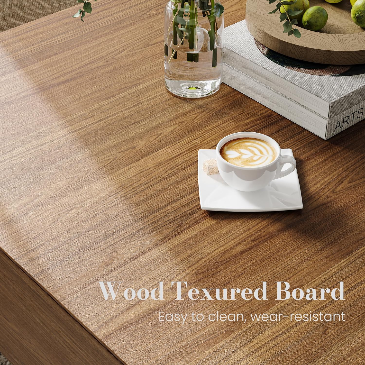 POVISON Modern Square Coffee Table with Storage, 35.43' Wood Coffee Table for Living Room Table Walnut, Fully Assembled