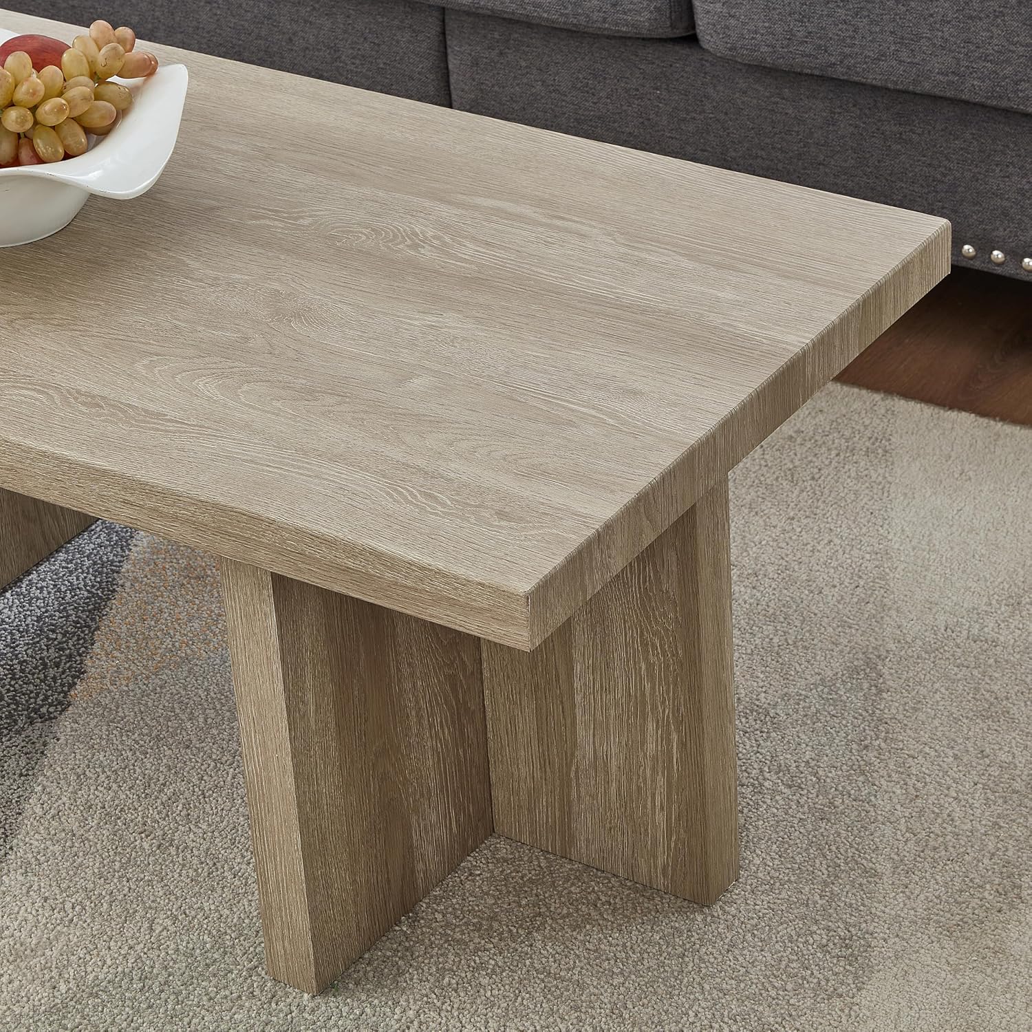 Roundhill Furniture Mchome 3-Piece Coffee Table Set, Coffee Table and Two End Tables, Oak Finish