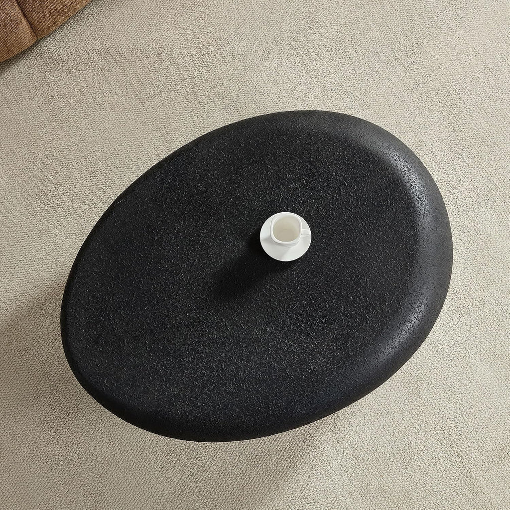 43.3' Fiberglass Elliptical Oval Vintage Coffee Table for Living Room,Irregular Center Matte Rocks Table Front of The Sofa,No Need Assembly,Black